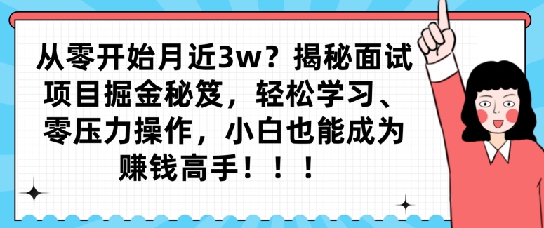 从零开始月近3w？揭秘面试项目掘金秘笈，轻松学习、零压力操作，小白也能成为赚钱高手-快赚