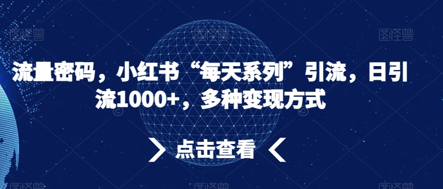 流量密码，小红书“每天系列”引流，日引流1000+，多种变现方式【揭秘】-快赚