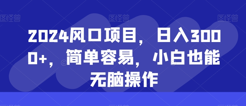 2024风口项目，日入3000+，简单容易，小白也能无脑操作-快赚