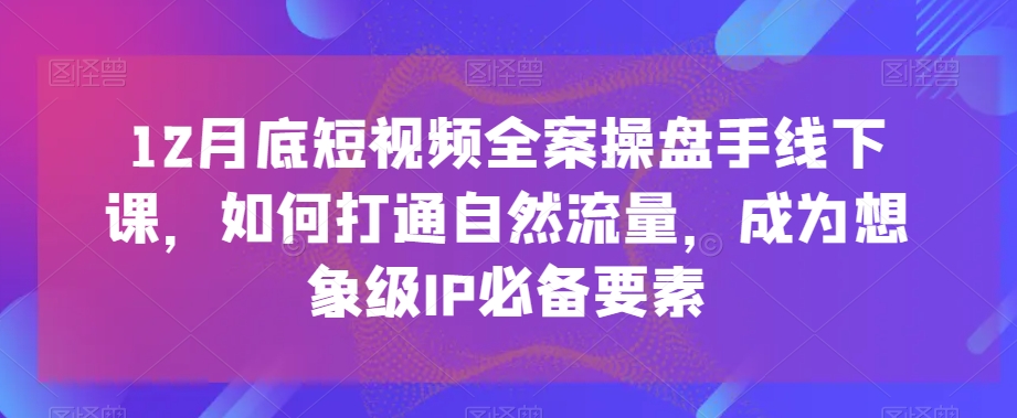 12月底短视频全案操盘手线下课，如何打通自然流量，成为想象级IP必备要素-快赚