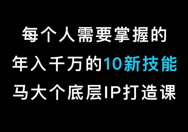 马大个的IP底层逻辑课，​每个人需要掌握的年入千万的10新技能，约会底层IP打造方法！-快赚