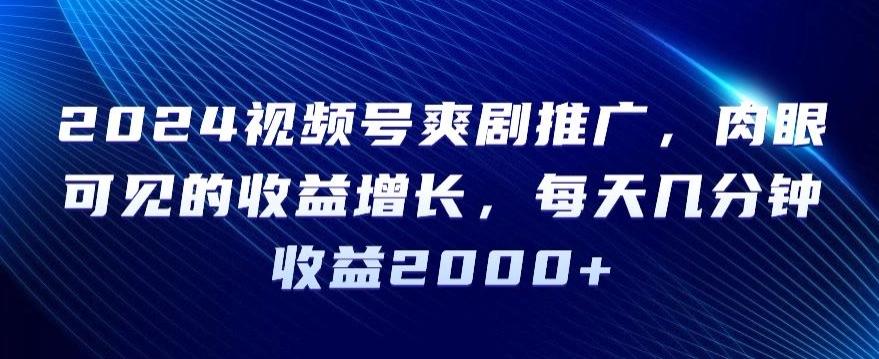 2024视频号爽剧推广，肉眼可见的收益增长，每天几分钟收益2000+【揭秘】-快赚