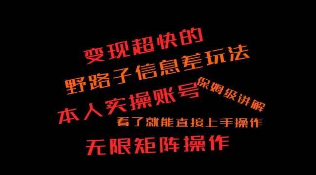 变现超快的野路子信息差玩法，本人实操账号保姆级讲解-快赚