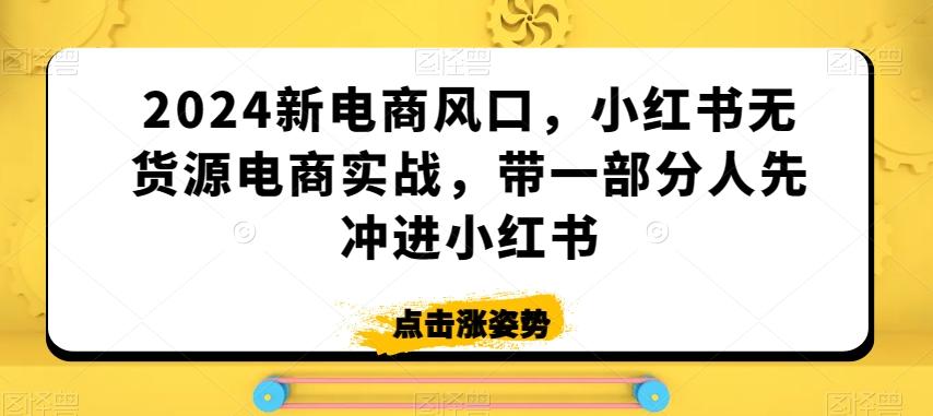 2024新电商风口，小红书无货源电商实战，带一部分人先冲进小红书-快赚