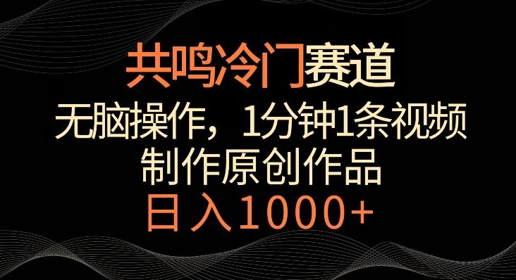 共鸣冷门赛道，无脑操作，一分钟一条视频，日入1000+【揭秘】-快赚