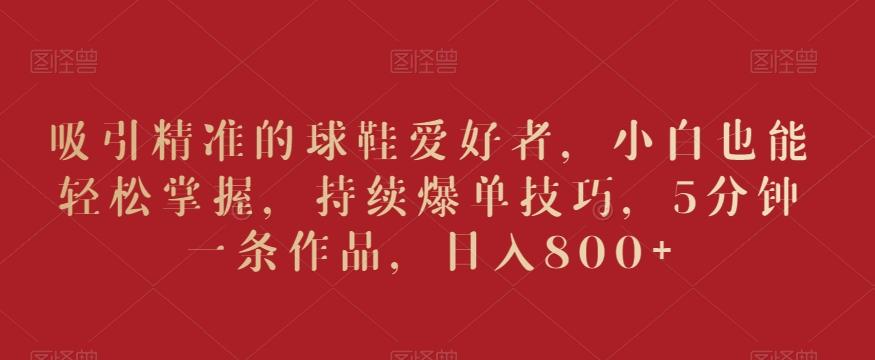 吸引精准的球鞋爱好者，小白也能轻松掌握，持续爆单技巧，5分钟一条作品，日入800+【揭秘】-快赚
