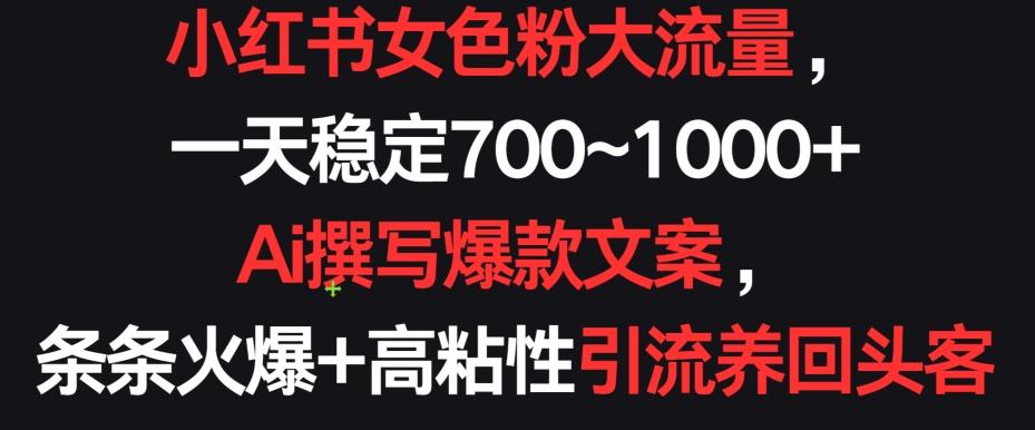 小红书女色粉大流量，一天稳定700~1000+  Ai撰写爆款文案，条条火爆+高粘性引流养回头客【揭秘】-快赚