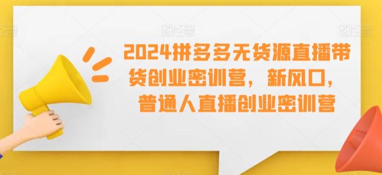 2024拼多多无货源直播带货创业密训营，新风口，普通人直播创业密训营-快赚