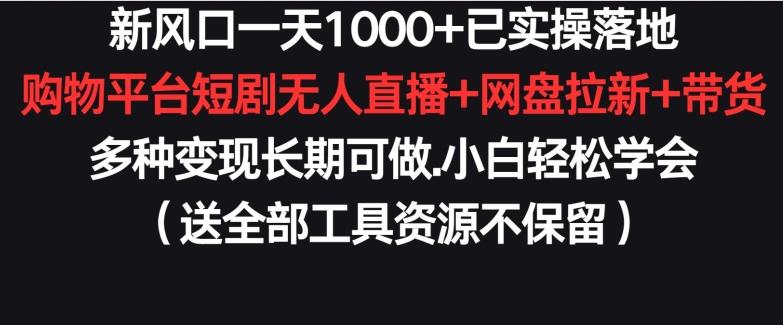 新风口一天1000+已实操落地购物平台短剧无人直播+网盘拉新+带货多种变现长期可做【揭秘】-快赚