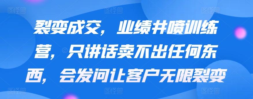 裂变成交，业绩井喷训练营，只讲话卖不出任何东西，会发问让客户无限裂变-快赚