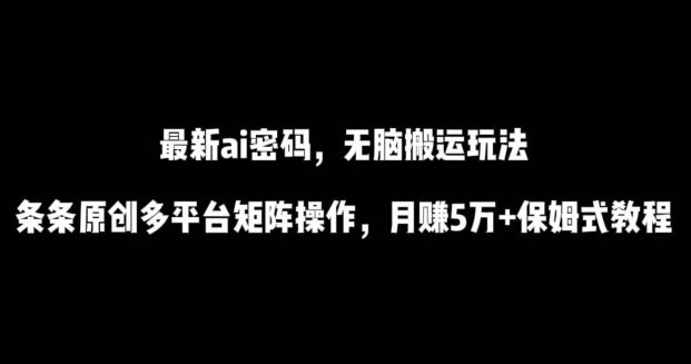最新ai流量密码，傻瓜式搬运玩法，条条原创，多平台矩阵操作，月赚5万+保姆式教程【揭秘】-快赚