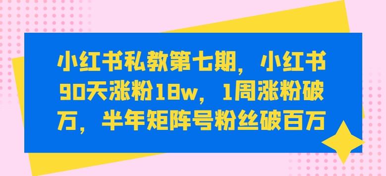 小红书私教第七期，小红书90天涨粉18w，1周涨粉破万，半年矩阵号粉丝破百万-快赚