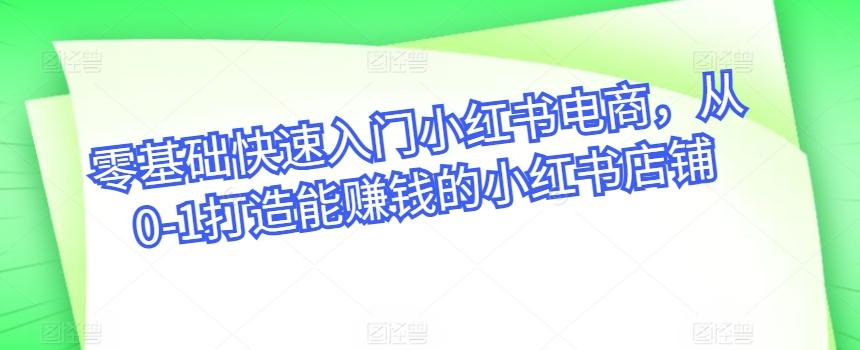 零基础快速入门小红书电商，从0-1打造能赚钱的小红书店铺-快赚