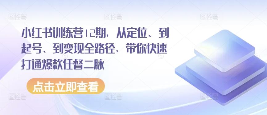 小红书训练营12期，从定位、到起号、到变现全路径，带你快速打通爆款任督二脉-快赚
