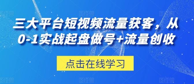 三大平台短视频流量获客，从0-1实战起盘做号+流量创收-快赚