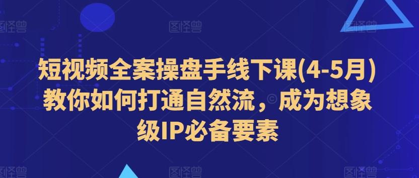 短视频全案操盘手线下课(4-5月)教你如何打通自然流，成为想象级IP必备要素-快赚