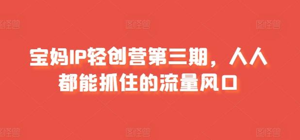 宝妈IP轻创营第三期，人人都能抓住的流量风口-快赚