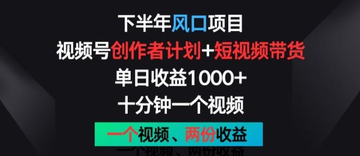 下半年风口项目，视频号创作者计划+视频带货，一个视频两份收益，十分钟一个视频【揭秘】-快赚