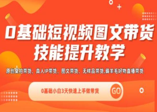 0基础短视频图文带货实操技能提升教学(直播课+视频课),0基础小白3天快速上手做带货-快赚