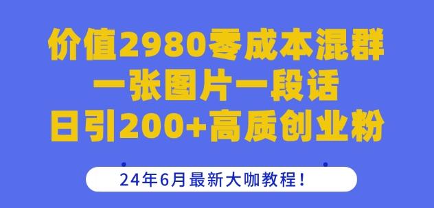 价值2980零成本混群一张图片一段话日引200+高质创业粉，24年6月最新大咖教程【揭秘】-快赚