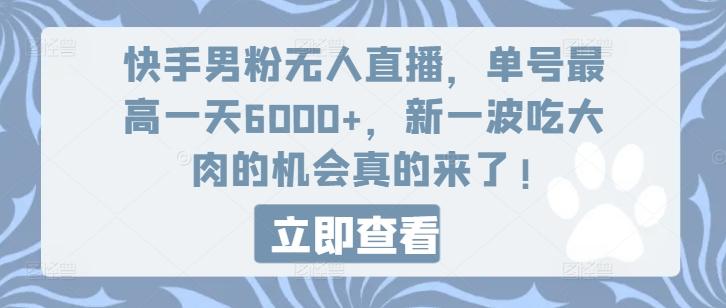 快手男粉无人直播，单号最高一天6000+，新一波吃大肉的机会真的来了-快赚