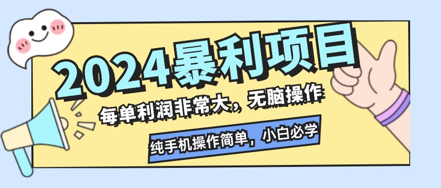 2024暴利项目，每单利润非常大，无脑操作，纯手机操作简单，小白必学项目-快赚