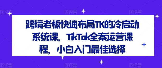 跨境老板快速布局TK的冷启动系统课，TikTok全案运营课程，小白入门最佳选择-快赚