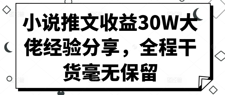 小说推文收益30W大佬经验分享，全程干货毫无保留-快赚