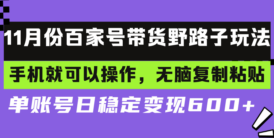 百家号带货野路子玩法 手机就可以操作，无脑复制粘贴 单账号日稳定变现…-快赚