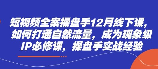 短视频全案操盘手12月线下课，如何打通自然流量，成为现象级IP必修课，操盘手实战经验-快赚