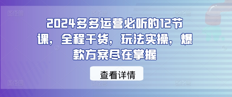 2024多多运营必听的12节课，全程干货，玩法实操，爆款方案尽在掌握-快赚