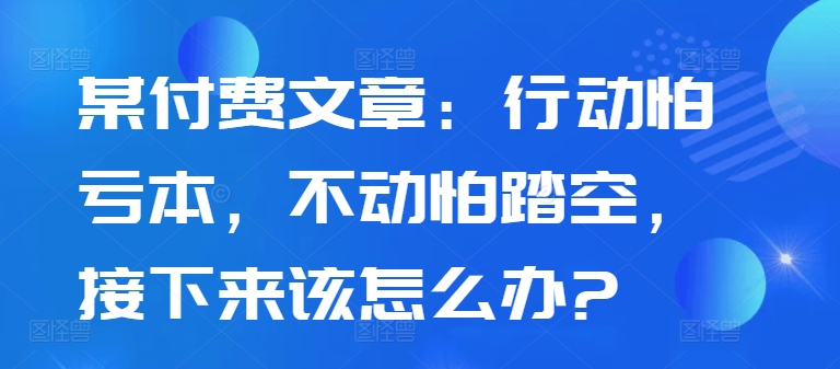 某付费文章：行动怕亏本，不动怕踏空，接下来该怎么办?-快赚