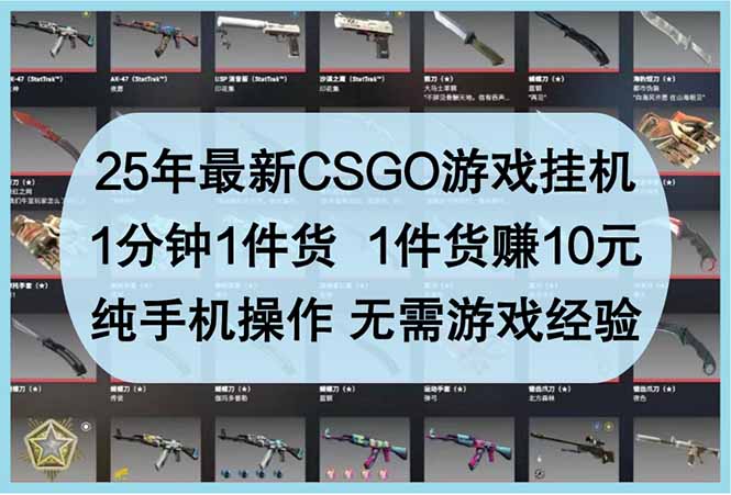 25年最新CSGO游戏挂机，1分钟1件货，1件货赚10元 纯手机操作 无需游戏经验-快赚