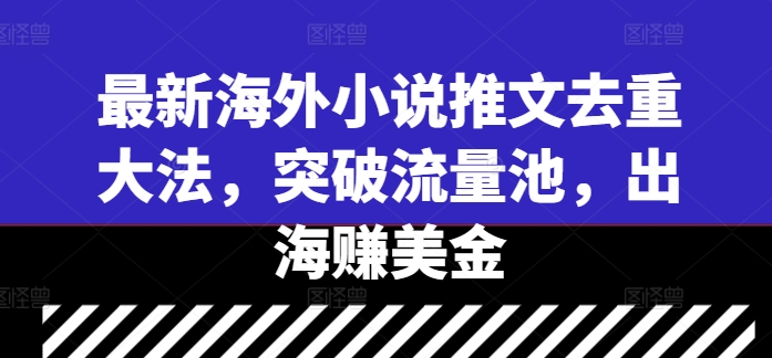 最新海外小说推文去重大法，突破流量池，出海赚美金-快赚