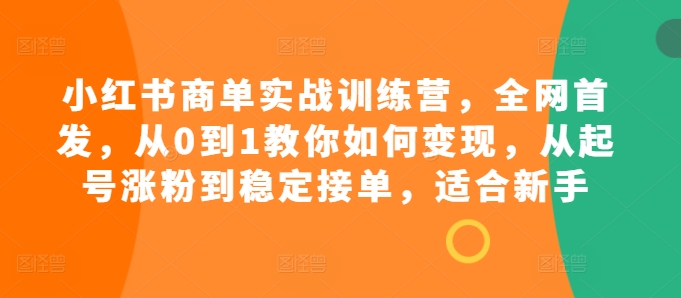 小红书商单实战训练营，全网首发，从0到1教你如何变现，从起号涨粉到稳定接单，适合新手-快赚