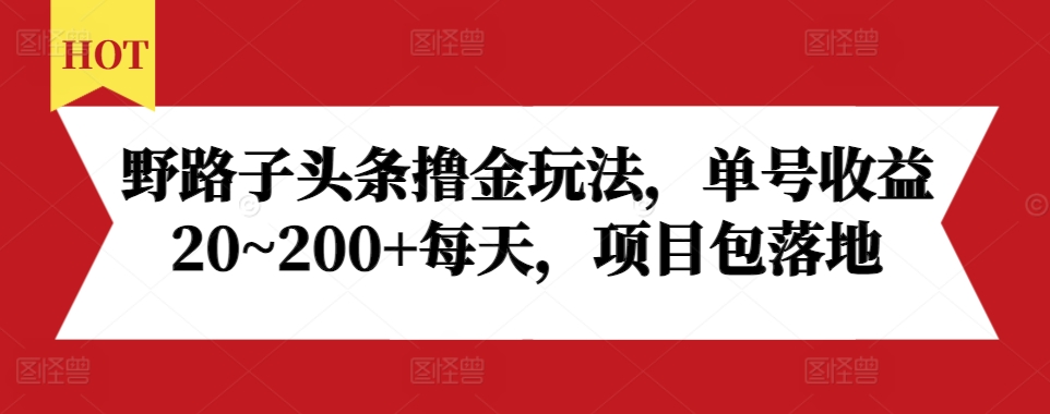 野路子头条撸金玩法，单号收益20~200+每天，项目包落地-快赚