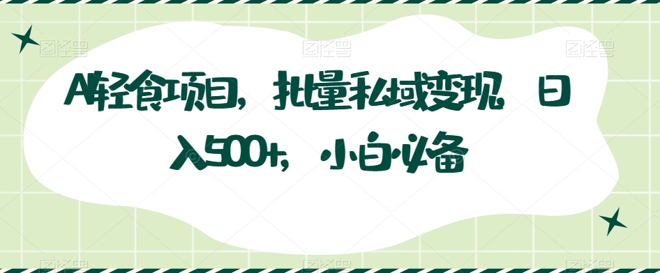 AI轻食项目，批量私域变现，日入500+，小白必备-快赚