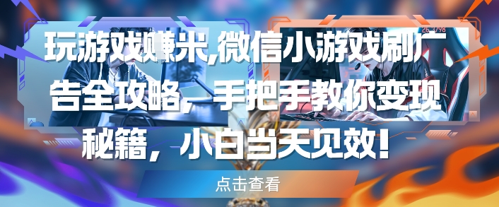 玩游戏挣米，微信小游戏刷广告全攻略，手把手教你变现秘籍，小白当天见效-快赚
