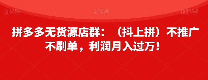拼多多无货源店群：（抖上拼）不推广不刷单，利润月入过万！【揭秘】-快赚