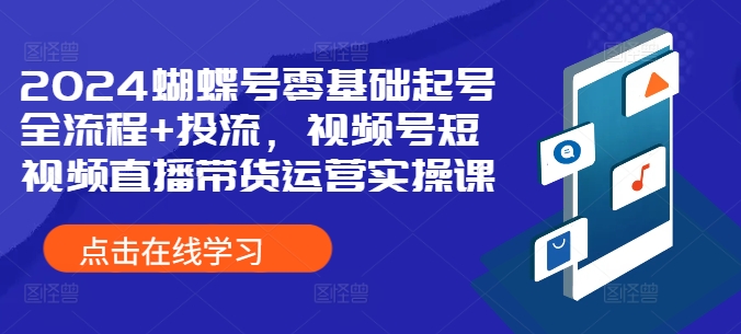 2024蝴蝶号零基础起号全流程+投流，视频号短视频直播带货运营实操课-快赚