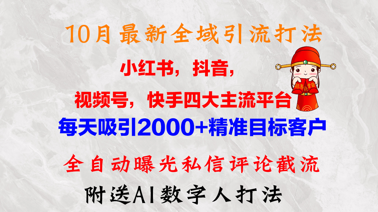 10月最新小红书，抖音，视频号，快手四大平台全域引流，，每天吸引2000…-快赚