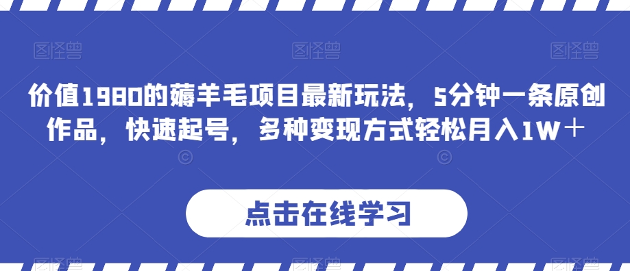 价值1980的薅羊毛项目最新玩法，5分钟一条原创作品，快速起号，多种变现方式轻松月入1W＋【揭秘】-快赚
