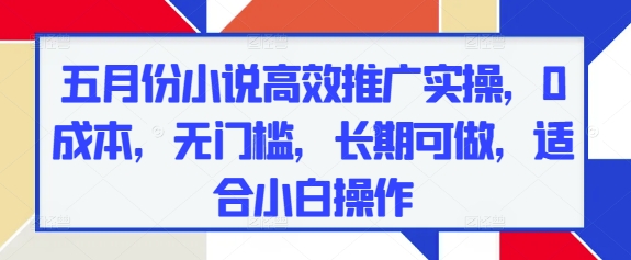五月份小说高效推广实操，0成本，无门槛，长期可做，适合小白操作-快赚