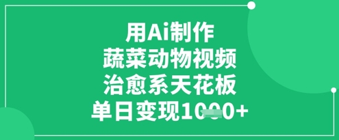 用Ai制作蔬菜动物视频，治愈系天花板，单日变现1k-快赚
