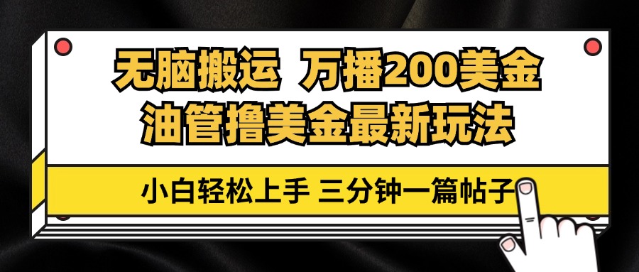油管无脑搬运撸美金玩法教学，万播200刀，三分钟一篇帖子，小白轻松上手-快赚