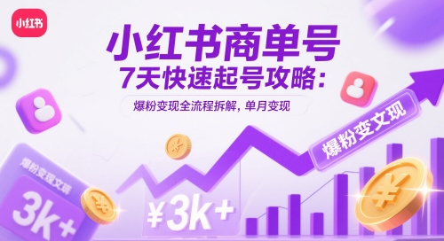 小红书商单号7天快速起号攻略：爆粉变现全流程拆解，单月变现3k+-快赚