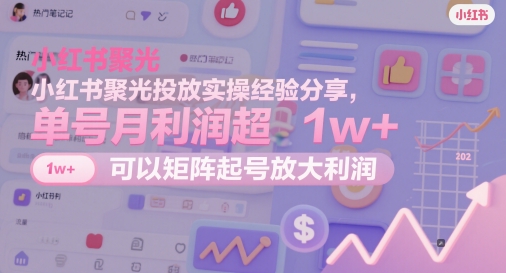 小红书聚光投放实操经验分享，单号月利润超1w+，可以矩阵起号放大利润-快赚
