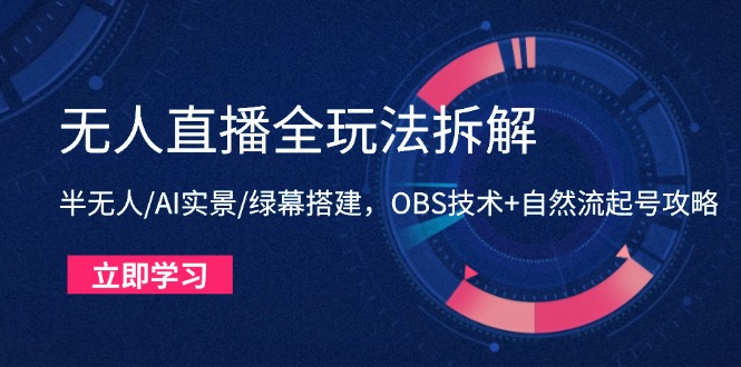 无人直播全玩法拆解：半无人/AI实景/绿幕搭建，OBS技术+自然流起号攻略-快赚
