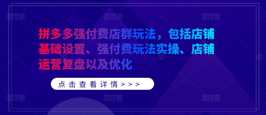 拼多多强付费店群玩法，包括店铺基础设置、强付费玩法实操、店铺运营复盘以及优化-快赚
