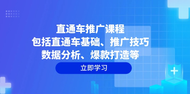 直通车推广课程：包括直通车基础、推广技巧、数据分析、爆款打造等-快赚